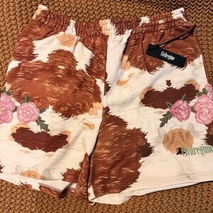Civil Regime Baby Pink Rose Baggy Shorts in Cow Print - 2XL